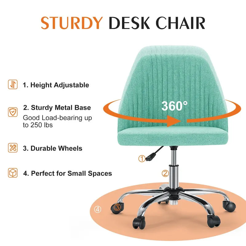 Armless Home Office Desk Chair with Wheels for Small Spaces