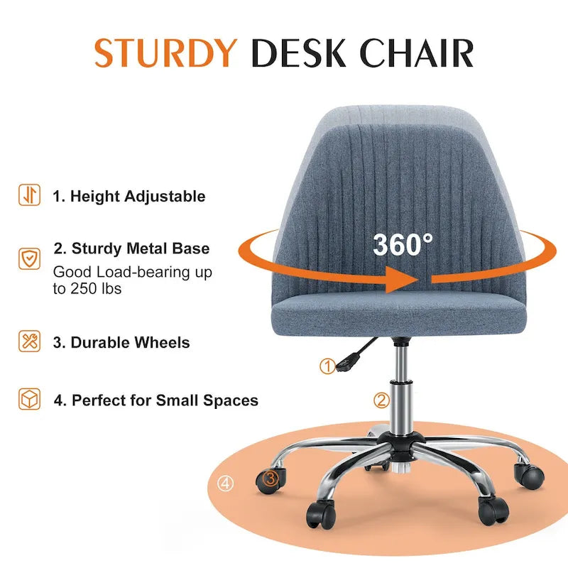 Armless Home Office Desk Chair with Wheels for Small Spaces