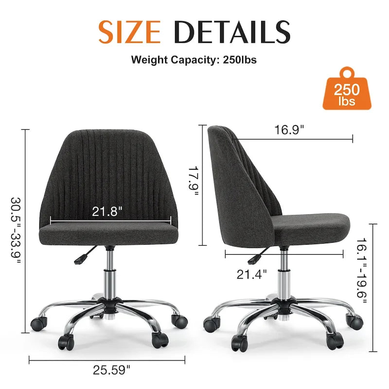 Armless Home Office Desk Chair with Wheels for Small Spaces