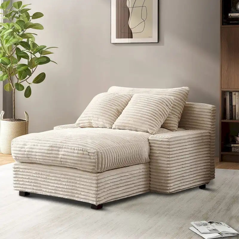 Modern Stylish Corduroy Fabric Upholstered Chaise Lounge Chair